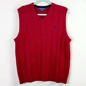 U.S. Polo Assn. Red 100% Cotton V-Neck Cable Knit Sweater Vest Size M